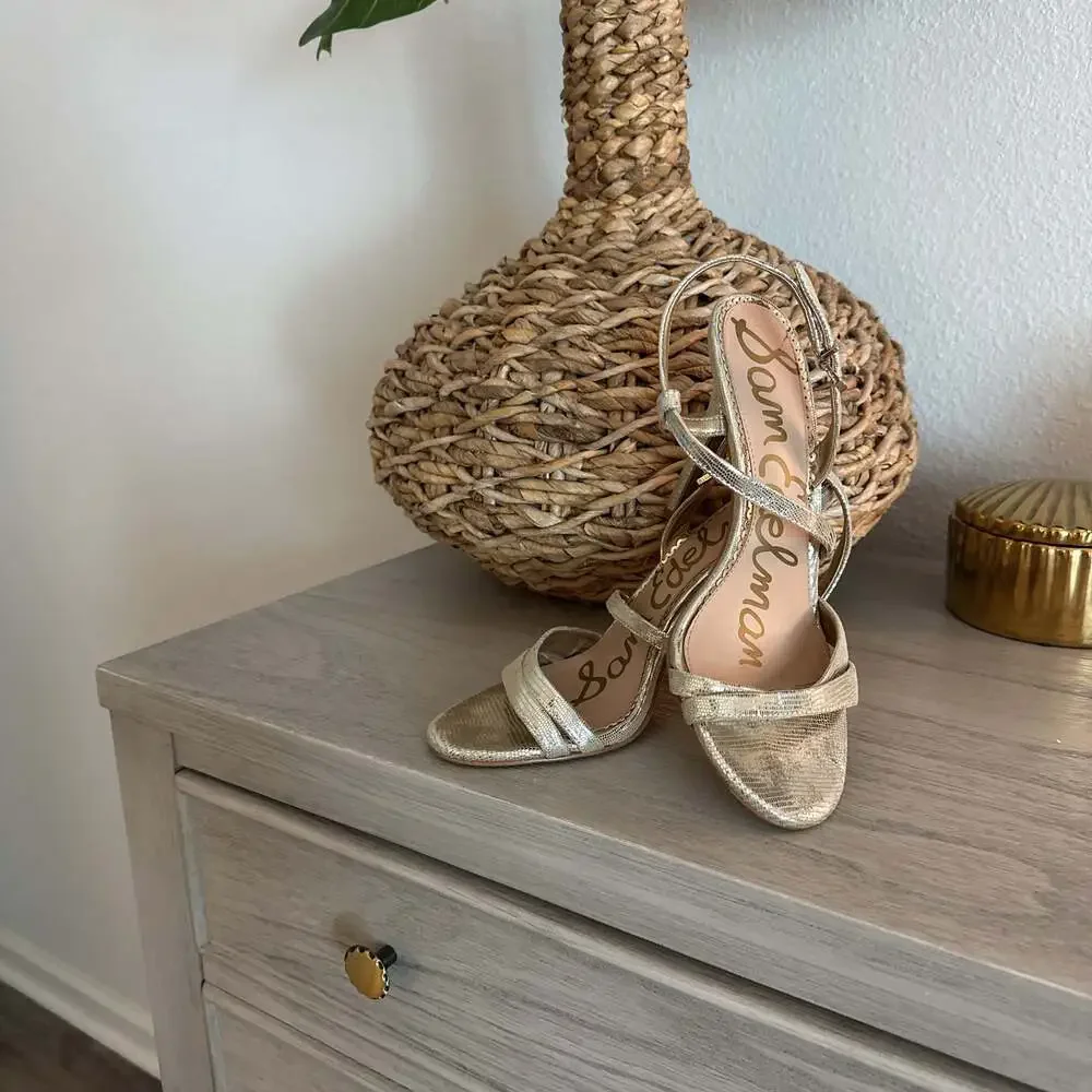 Sam Edelman Alisandra Metallic Gold Strappy Stiletto Heel Sandals Size 9